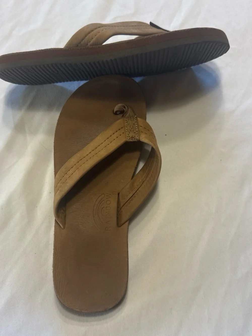 Rainbow Kids Brown Leather Flip Flops with Tan Straps